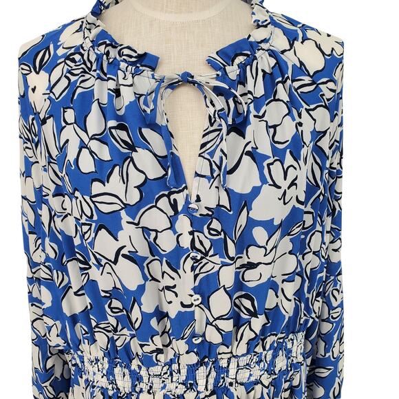 Wonderly Women's XXL Blue and White Long Sleeve Tiered‎ Maxi Dress New - Picture 2 of 8